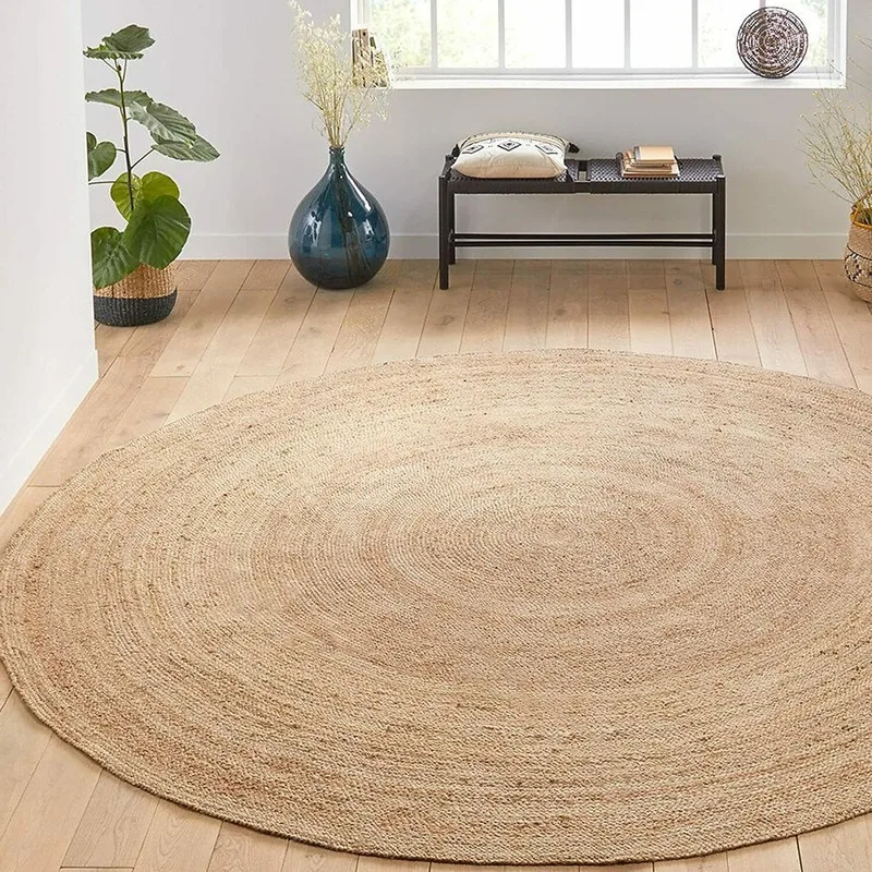 Rug Natural Jute Reversible Round Handmade Rug Braided Modern Look Rugs and Carpets for Home Living Room