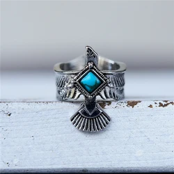 Natural Stone Eagle Wings Ring For Women Vintage Personalized Creative Opening Adjustable Finger Ring Accessories Gift Jewelry