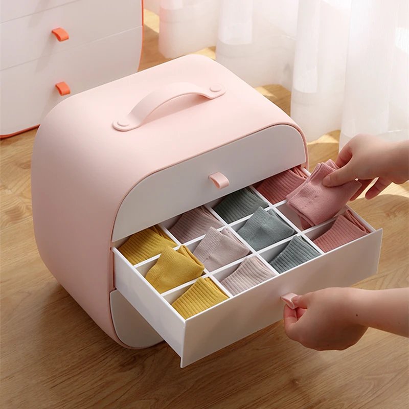 Cute Portable Design PP Material Underwear Storage Box Drawer Type Socks Artifact Underpants Grid Organizer