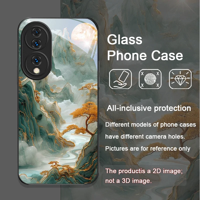 Art Mountain Landscape Painting Tempered Glass Phone Case for Huawei Honor 200 Lite 100 90 Pro 70 80 Magic 7 6 PRO X8 X9 Cover