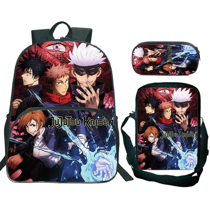 Anime Jujutsu Kaisen Satoru Gojo Pattern Backpack Students Large Capacity Manga Backpack Shoulder Bag Pencil Bag School Backpack