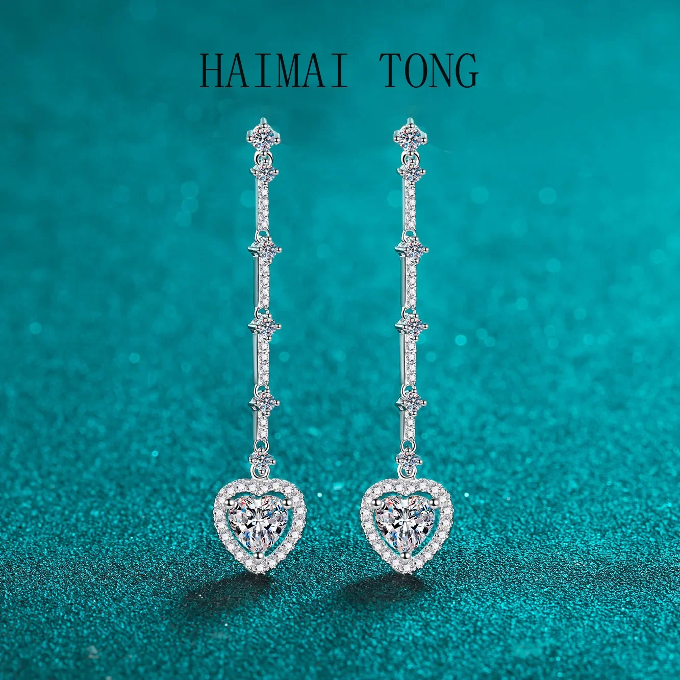 HAIMAITONG Long，style stud earrings with dangling fringes, made of Pt950 platinum and moissanite, suitable for women.