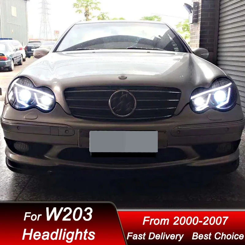 البوب سيارة المصابيح الأمامية لمرسيدس بنز C الفئة W203 2000-2007 نمط جديد كامل LED السيارات كشافات الجمعية العارض عدسة الملحقات
