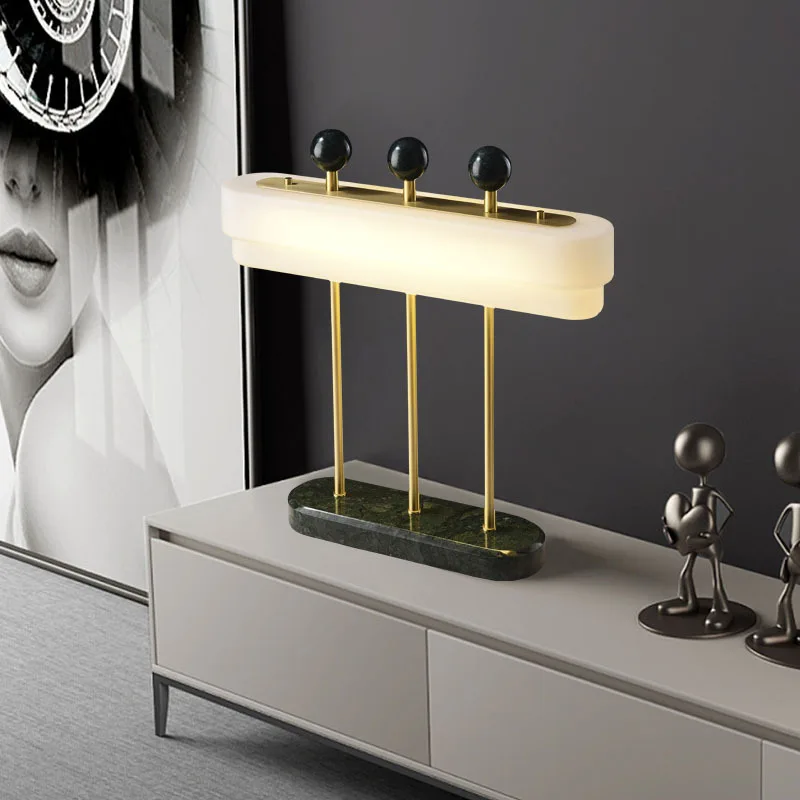 Light luxury creative simple marble table lamp Nordic living room bedroom bedside all copper glass lamp