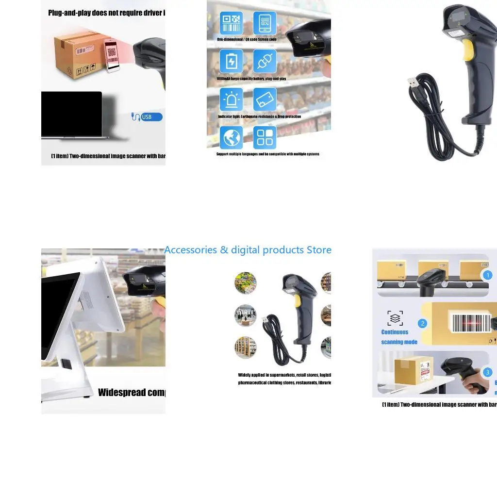 77JD Comfortable Grip Corded Barcode Scanner Corded Handheld Barcode Reader for Phone