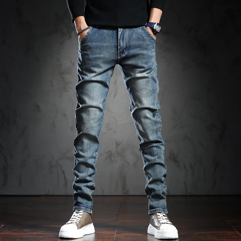 High Quality Blue Skinny Jeans Men Spring Summer Slim Fit Denim Jeans Men Cotton Stretch Denim Pants Cowboy TP3608