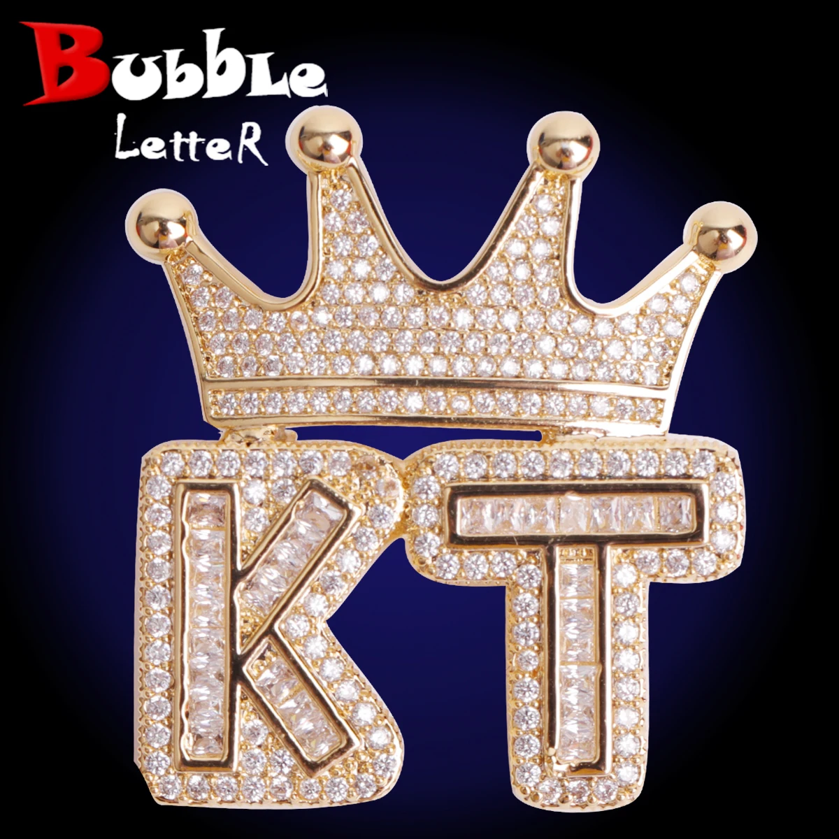 Bubble Letter Custom Name Necklace for Women Baguette Crown Bail Real Gold Plated Charms Kid Hip Hop Jewelry