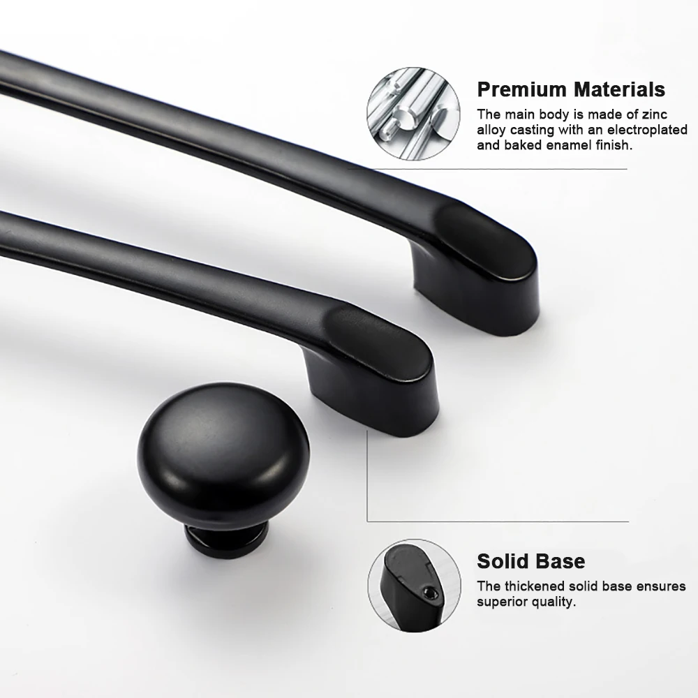 Black Handles for Furniture Cabinet Knobs and Kitchen Drawer Pulls Cupboard Zinc Alloy Handle Hardware