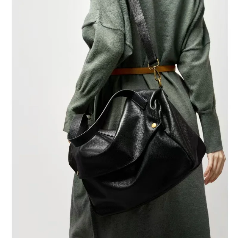 

Genuine Leather Women's Shoulder Crossbody Bag European and American Style Retro Cowhide Large Capacity Casual Tote Ladies Bag