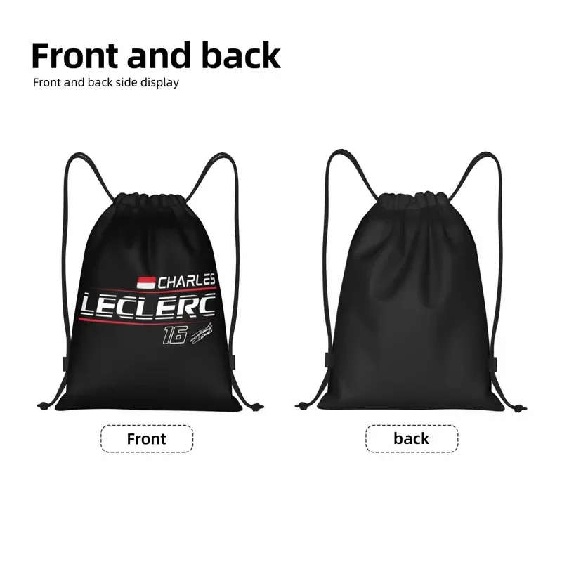 Custom Charles Leclerc 16 Sport Car Race Drawstring Backpack Women Men Gym Sport Sackpack Foldable Training Bag Sack