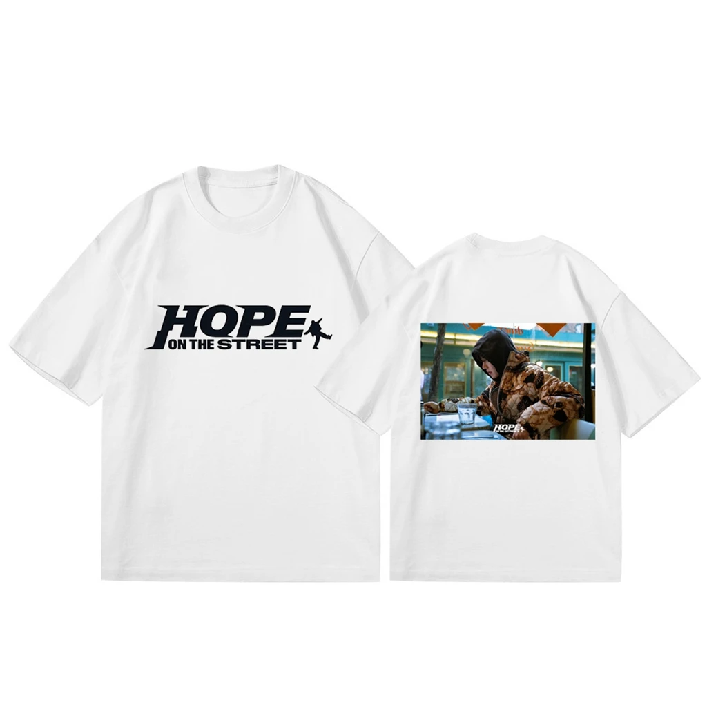 Mode Damen T-Shirt Kpop J-HOPE HOPE ON THE STREET Sommer O-Ausschnitt Kurzarm Casual Paar T-Shirt Top