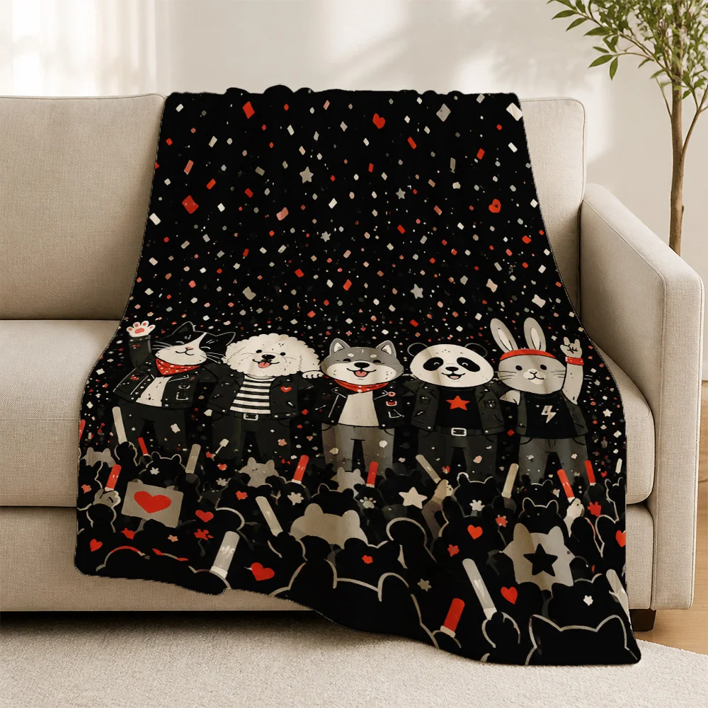 Ultra Soft Plush Throw Blanket for Sofa Couch Decor Cute Animal Friends Pattern Throw Cozy Winter Gift for Bedroom Living Room H