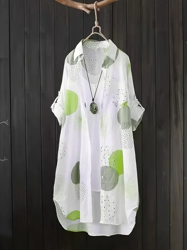 เสื้อขนาดบวกร้อนผู้หญิงแขนยาวหลวมพิมพ์เสื้อหรูหราหญิงกลางความยาวเสื้อแฟชั่นสบายๆสไตล์เกาหลีเสื้อผ้า