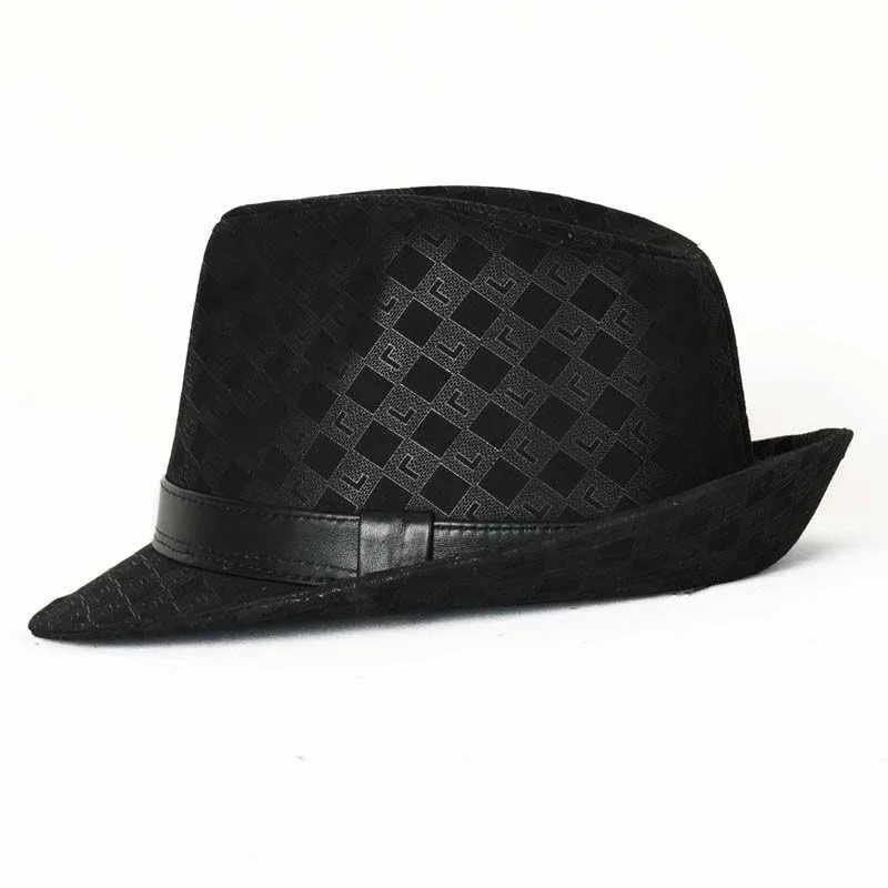 Winter Genuine Leather Suede Print Black Top Hats For Men/Women British Gentlemen Wide Brim Stetson Fedoras 55-60cm Formal