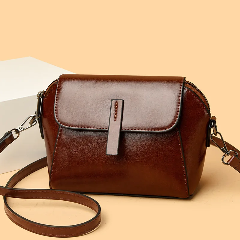 

Винтажная кожаная сумка-кроссбоди для женщин, ретро-модель однотонного цвета с клапаном, повседневная сумка-ракушка для ежедневного использования