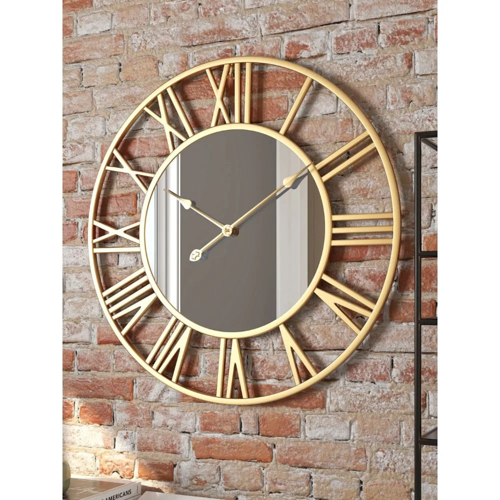 Luxury mirror wall clock living room fashion household quiet wall clock atmospheric clock industrial wind high-end decorative cl