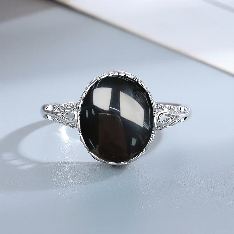 925 Sterling Silver Jewelry Ring 10*12MM Round Natural Moonstone Turquoise Agate Stone Vintage Ring For Women Party Gifts