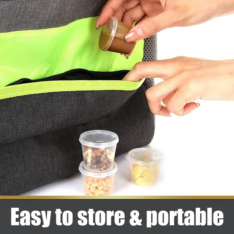 علبة تعبئة 100 قطعة حاويات بلاستيكية صغيرة مع أغطية، 25 مل أوعية صلصة صغيرة أوعية بلاستيكية أوعية جيلي لسلطات الصلصة