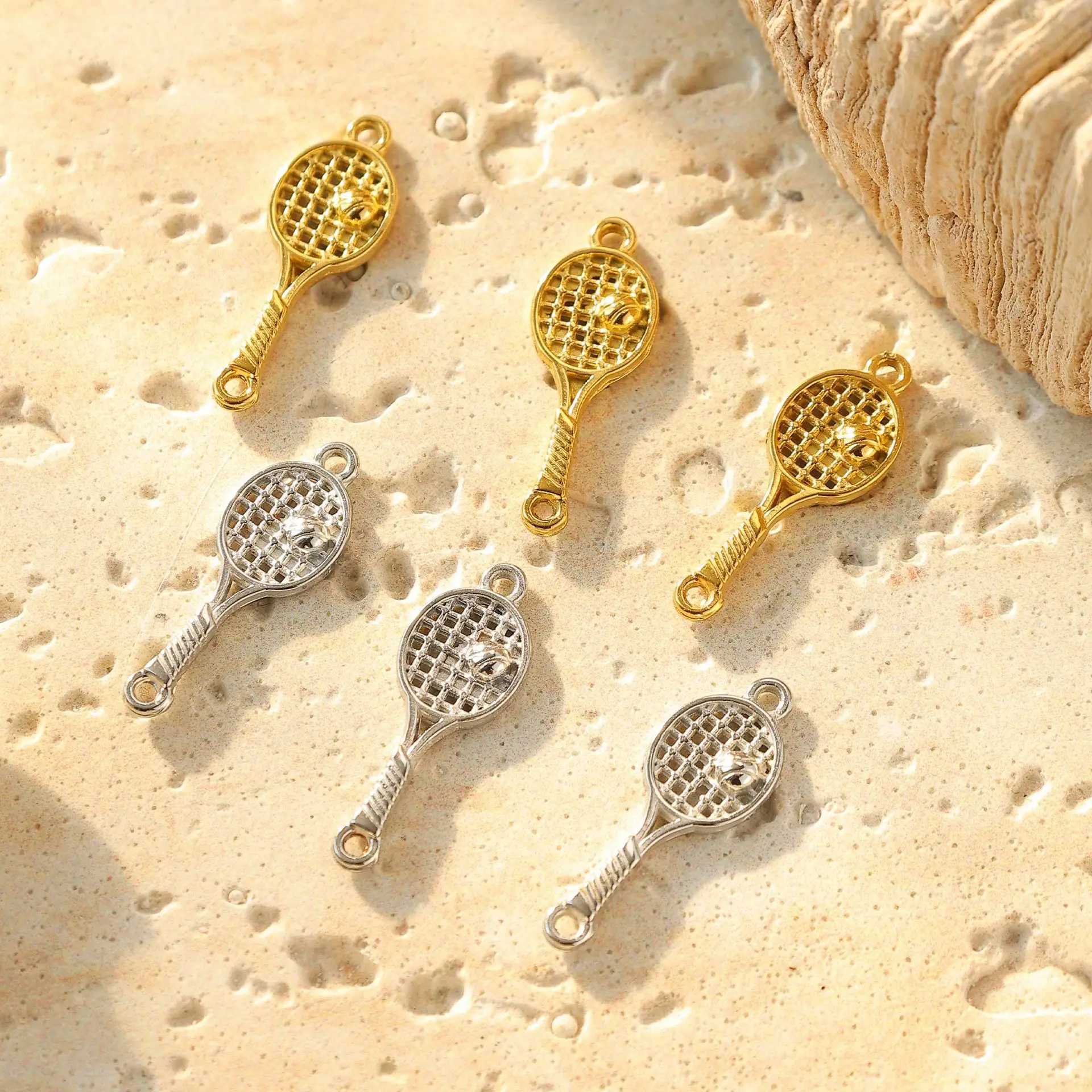 

5pcs Funny Tennis Racket Pendant Charms Stainless Steel Pendants Handmade Necklace Earirngs Connectors Diy Jewelry Making