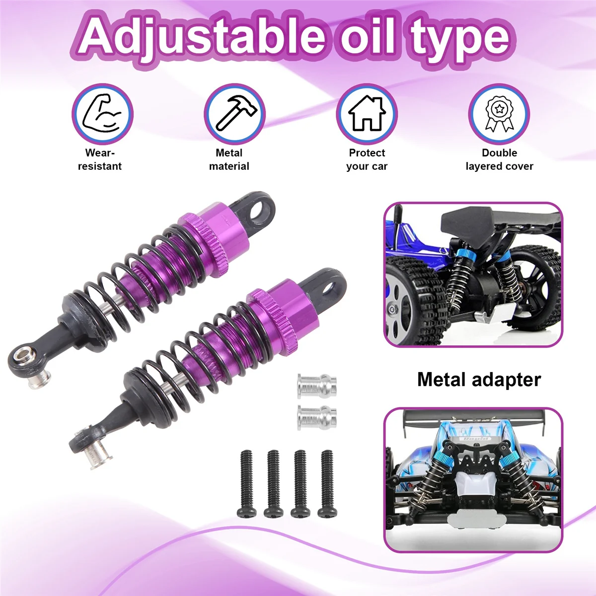 BAAA-2 Pcs น้ํามันปรับ 65 มม.โช้คอัพ Damper สําหรับ Rc รถ 1/18 WLtoys A959 A969 A979 K929 Hpi Hsp Traxxas Losi