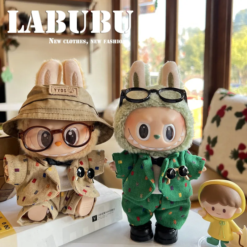

Стильная одежда Labubu 15-17 см, костюм цвета хаки, комплект шляп, аксессуары для одежды Labubu, одежда для кукол Labubu Ropa