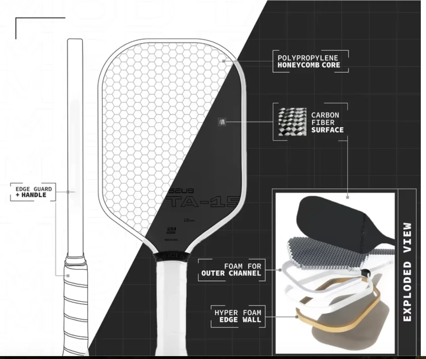 Perseus MOD TA 15 Pro Player Edition Pickleball Paddle USAPA Approved Gen 3 Propulsion Core Carbon Surface GEN3