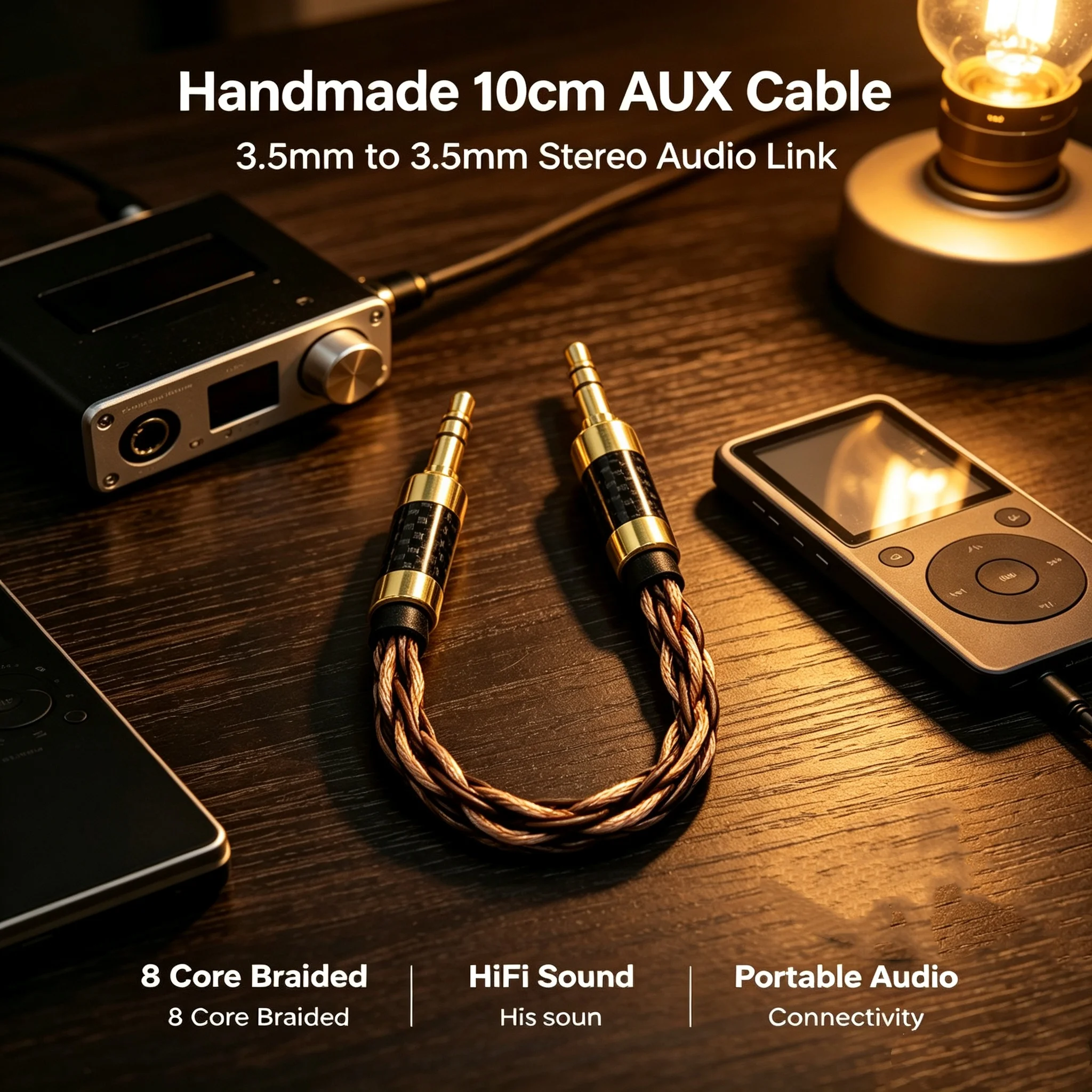 Hand Made 10cm AUX Cable 3.5mm to 3.5mm Male 8 Core Braided Stereo Audio Cable For Sony Ibasso Fiio Amplifier MP3 Music Player