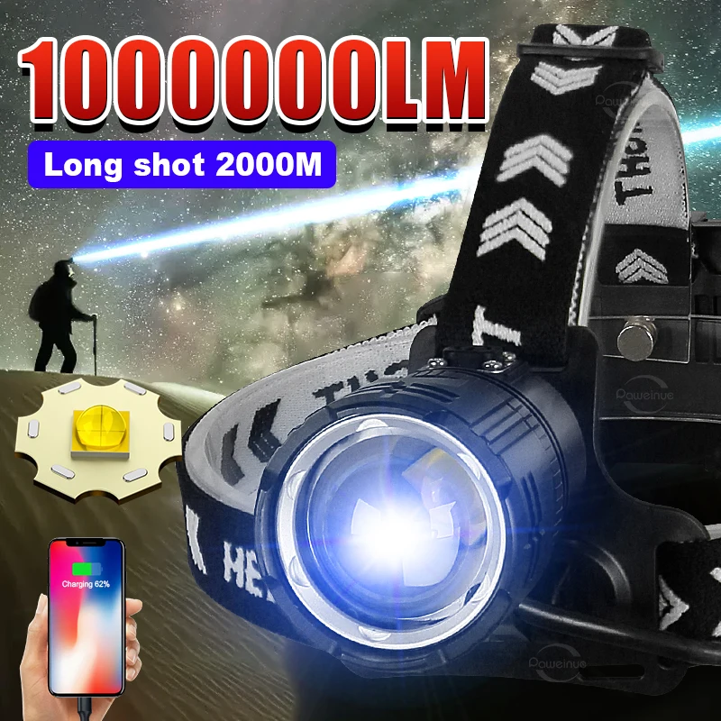 

Ultra Powerful Led Headlamp 4 Core Headlight 18650 USB Rechargeable Head Flashlight High Power Camping Waterproof Front Head