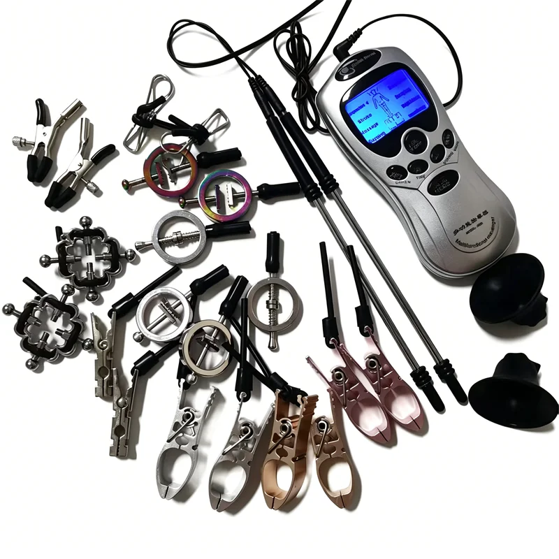 Metal Nipples Clamps 8 Modes Electric Shock Clitoris Labia Labium Clips Breast Sucker Massage Adult Sex Toys for Women Men