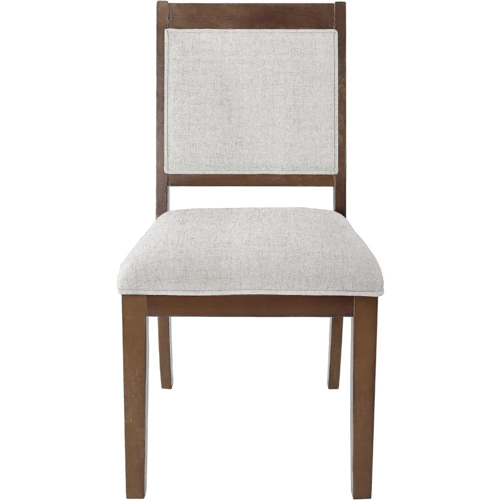 Klassieke Parsons Eetkamerstoelen, Neutrale Getextureerde Massieve Woonkamer Rug Gestoffeerde Houten Frame Eetkamerstoelen Dinning Stoel Houten