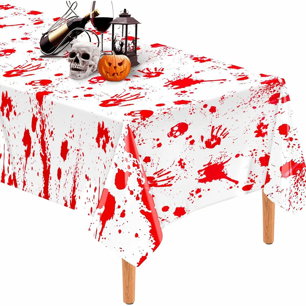 1-10PCS Halloween Bloody Handprint Tablecloth Disposable Waterproof Oil Proof Plastic Table Cover for Party Haunted House Decor