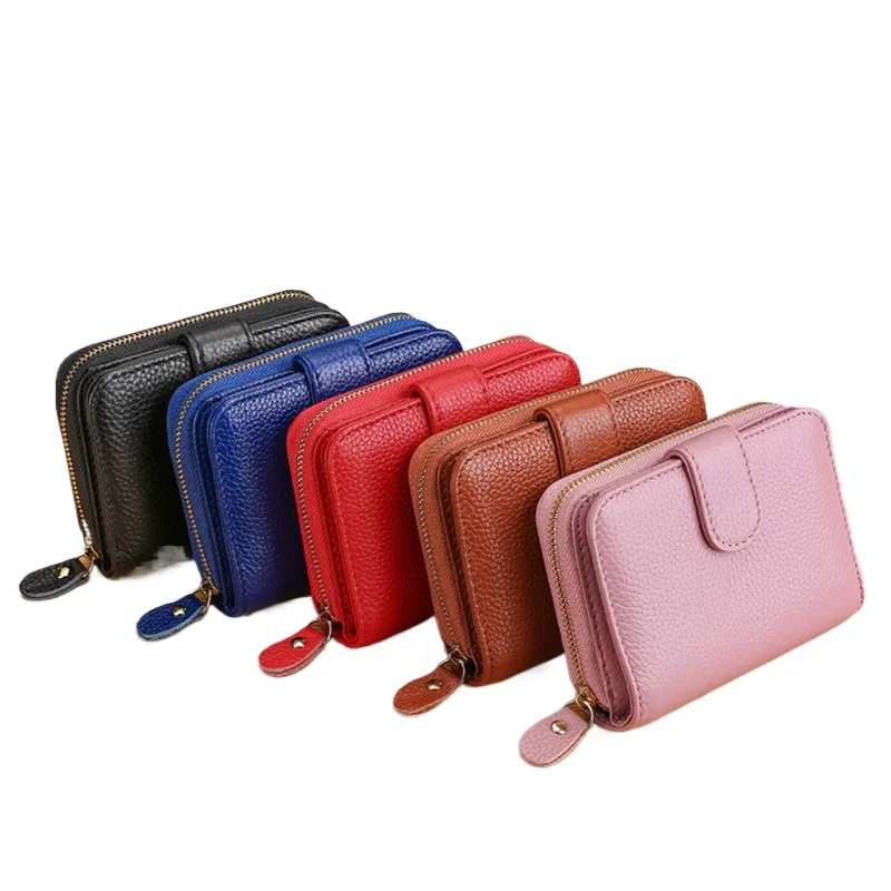 Genuine Leather Wallet Men Women Multi-Functional First Layer Cowhide RFID Money Purse Card Holder Zipper Wallet