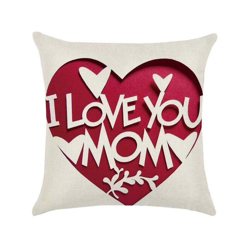 

I LOVE YOU MOM Pillow Case Cover Linen Sofa Cushion Cover for Mother's Gift Home Decoration 45 x 45cm
