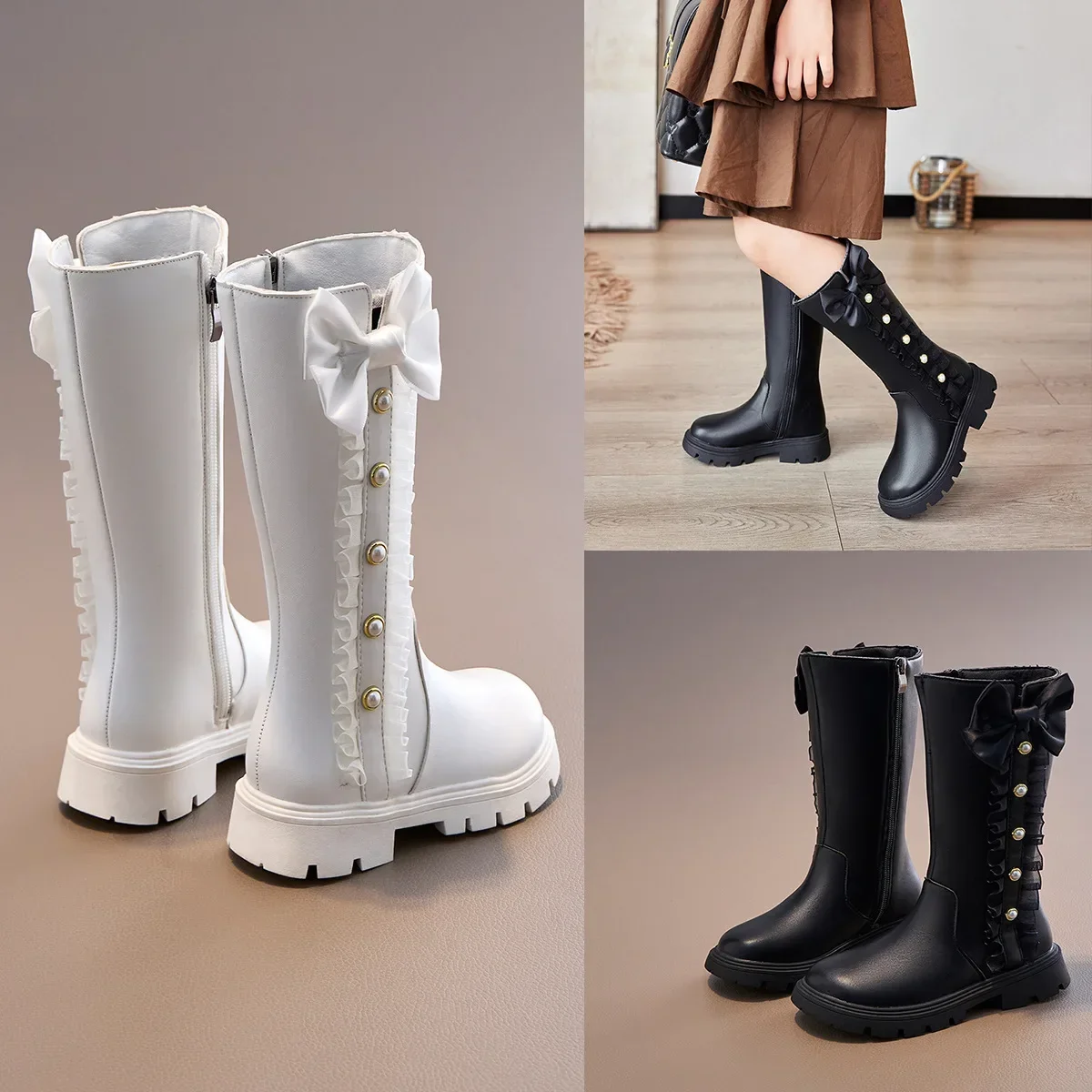 Girls' Long Boots 2024 New Autumn/Winter Children's Knee-high Boots Girls' Fashion Bow Princess Shoes