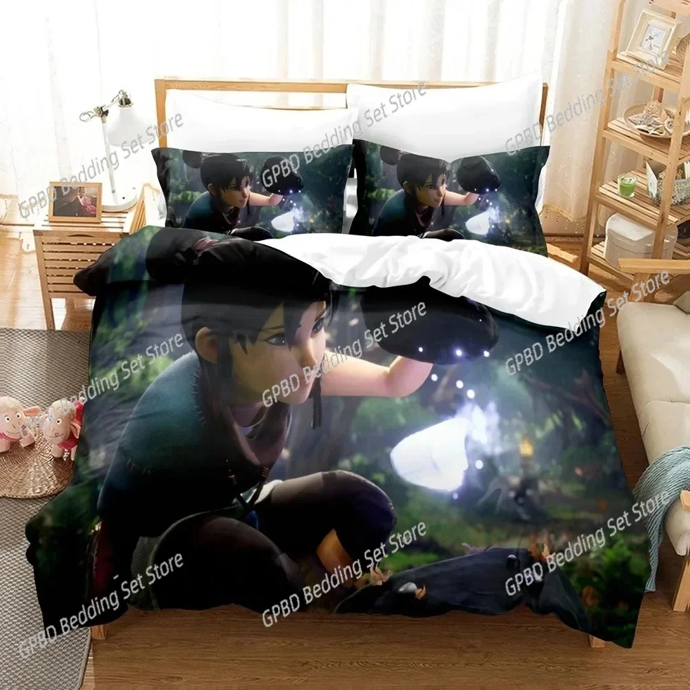 3d Anime Game Bridge Spirits Kena Bedding Set Duvet Cover Bed Set Quilt Cover Pillowcase Comforter king Queen Size Boys Adult