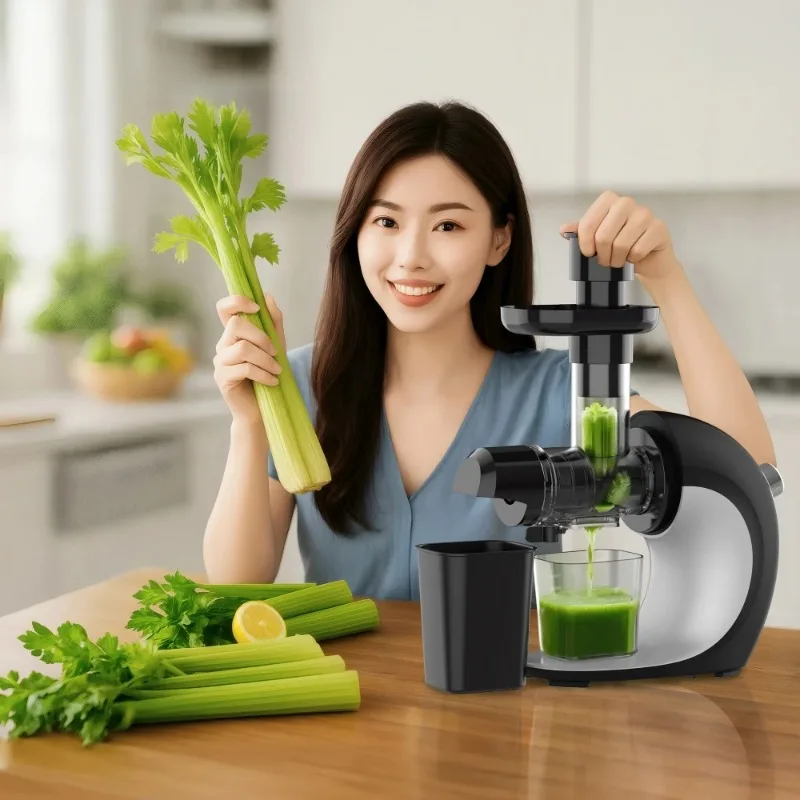 Press Juicer Vegetable and Fruit Extractor Juicer Machine with Reverse Function Horizontal Slow Juicer