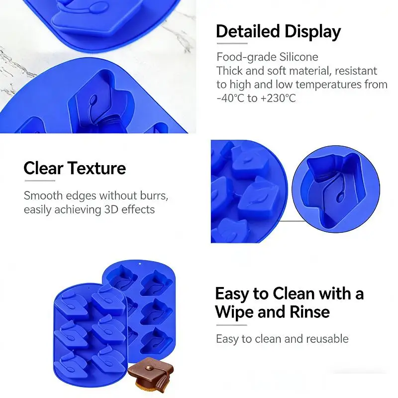 6 Cavity 3D Graduation Hat Design Silicone Mousse Mould Chocolate Mold DIY Candle Model Chiffon Cake Decorating Tools Bakeware