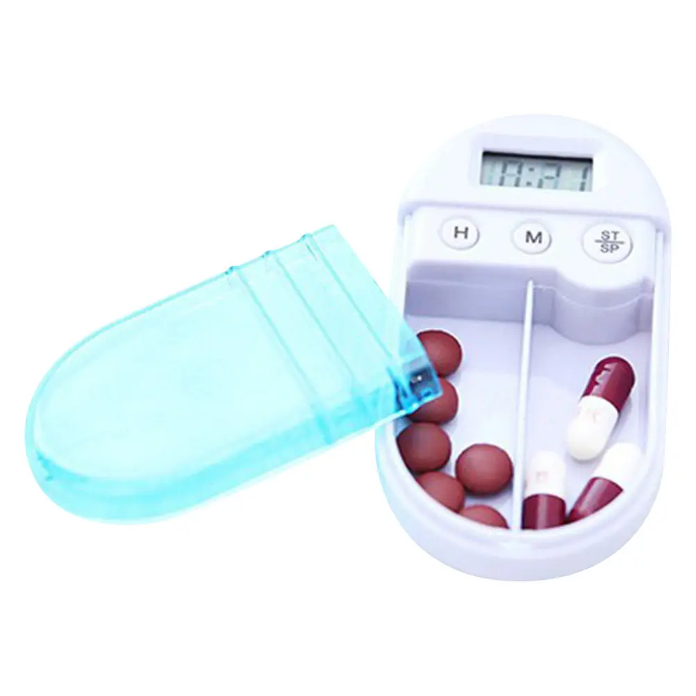 Electronic Pill Box with Countdown Timer and Loud Alarm Smart 2-Section Digital Medicine Case for Daily Dose Management Anywhere