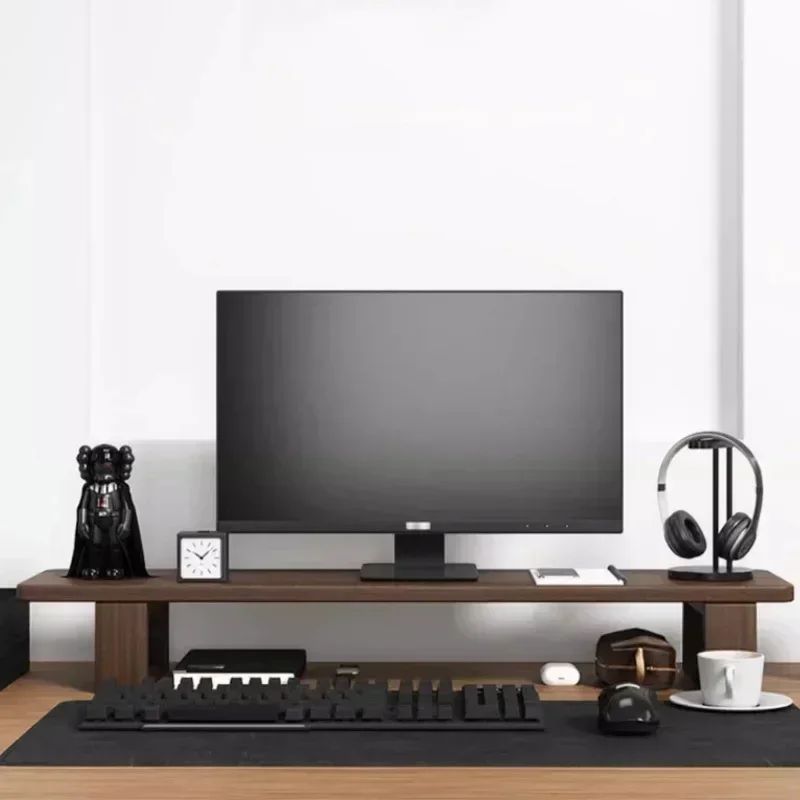 

Nordic Simple Walnut Color Computer Monitor Raised Shelf Screen Support Stand Office Laptop Cooling Storage Holders Solid Wood