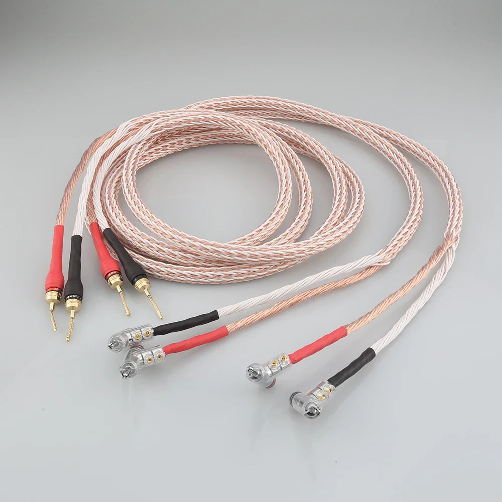 HI-End 12TC Speaker Cable OCC Copper Audiophile Loudspeaker Cable With Braided Banana Pin Plug to Angled Banana Plug