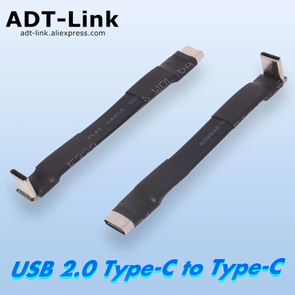 ADT Type-C to Type-C 90 Degree Bend Mini Cable USB 2.0 0.48Gbps Short Plugs for USB Device Charging Headphone & Microphone