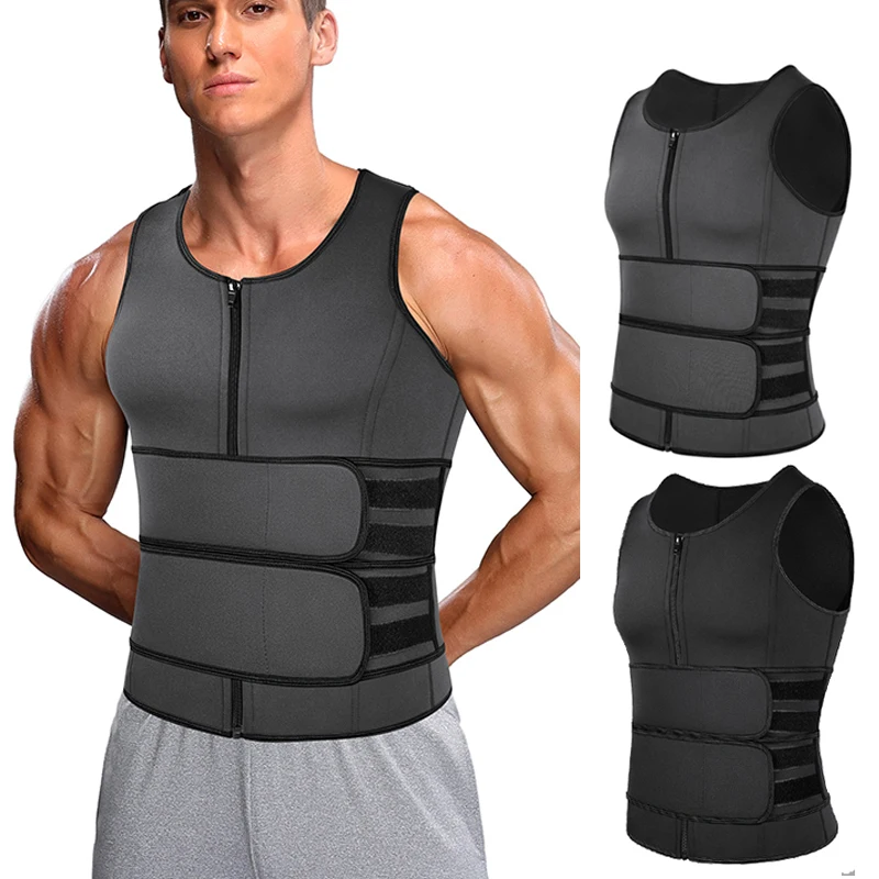 Men Body Shaper Sauna Vest Waist Trainer Double Belt Sweat Shirt Corset Top Abdomen Slimming Shapewear Fat Burn Fitness Top