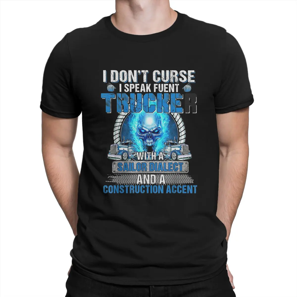 Skull I Don't Curse Man's TShirt Trucker Skull Crewneck Tops 100% Cotton T Shirt Humor High Quality Birthday Gifts