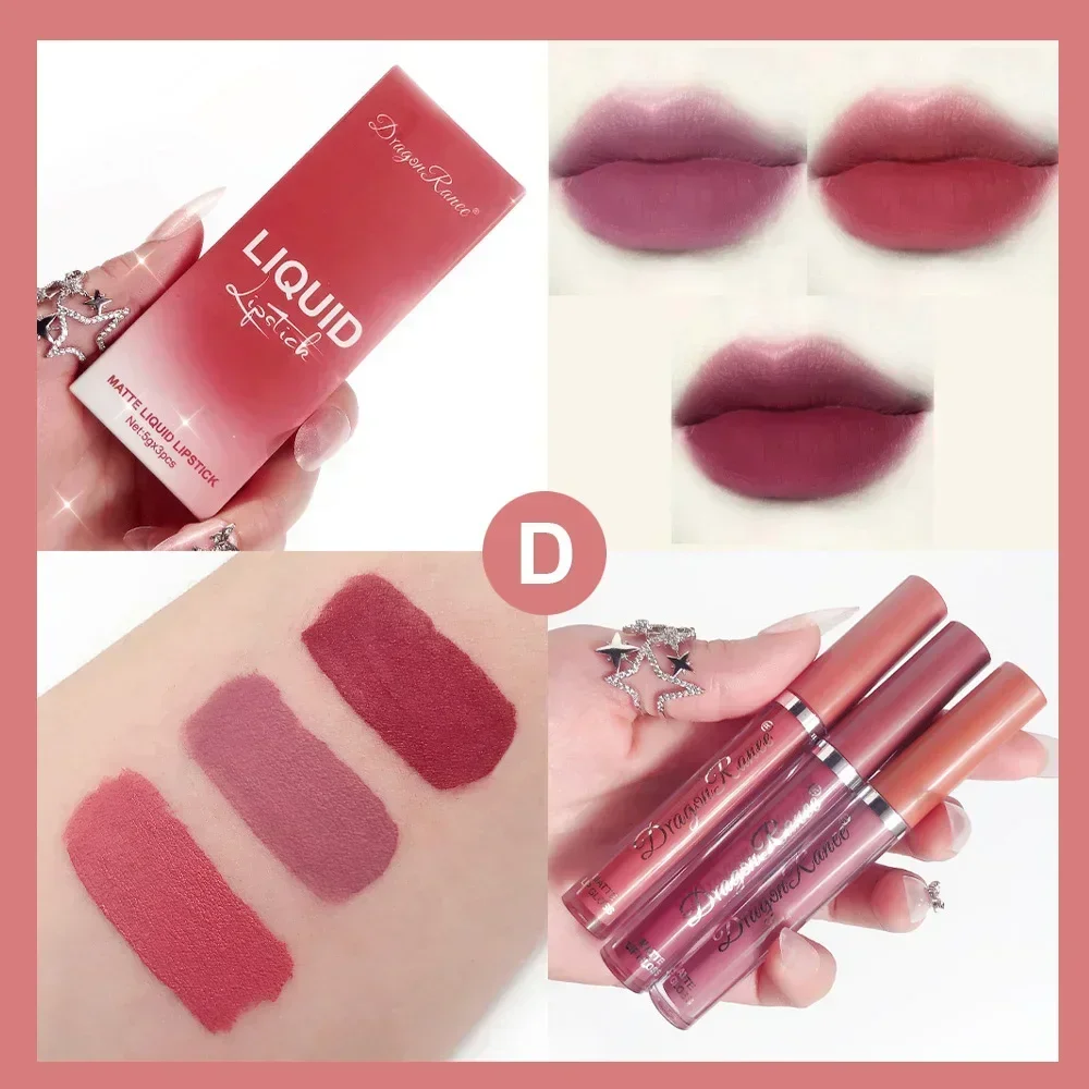 3 stücke Samt Matte Lip Gloss Set Wasserdichte Lange-tragen Flüssigkeit Lippenstift Lippen Farbe Lippen Täglichen Make-Up Frauen Kosmetik