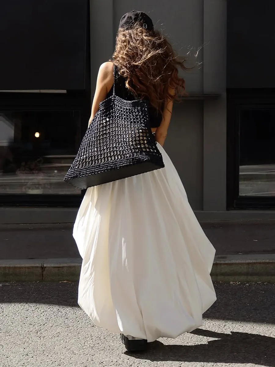 กระโปรงผ้าฝ้ายทรงเอ midi สำหรับผู้หญิง คอลเลคชั่นฤดูใบไม้ผลิ/ฤดูร้อน ปี 2026 ดีไซน์จับจีบแบบไม่สมมาตร สไตล์สตรีทแฟชั่น