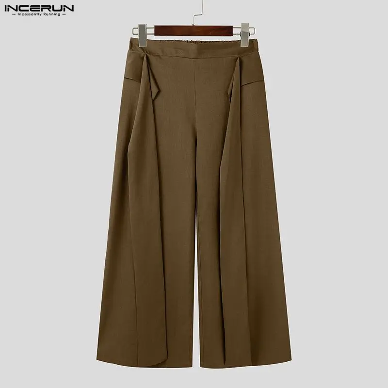 

INCERUN Men Pants Solid Color Elastic Waist Joggers Trousers Men Streetwear Loose Fashion Casual Male Wide Leg Pants S-5XL 2025