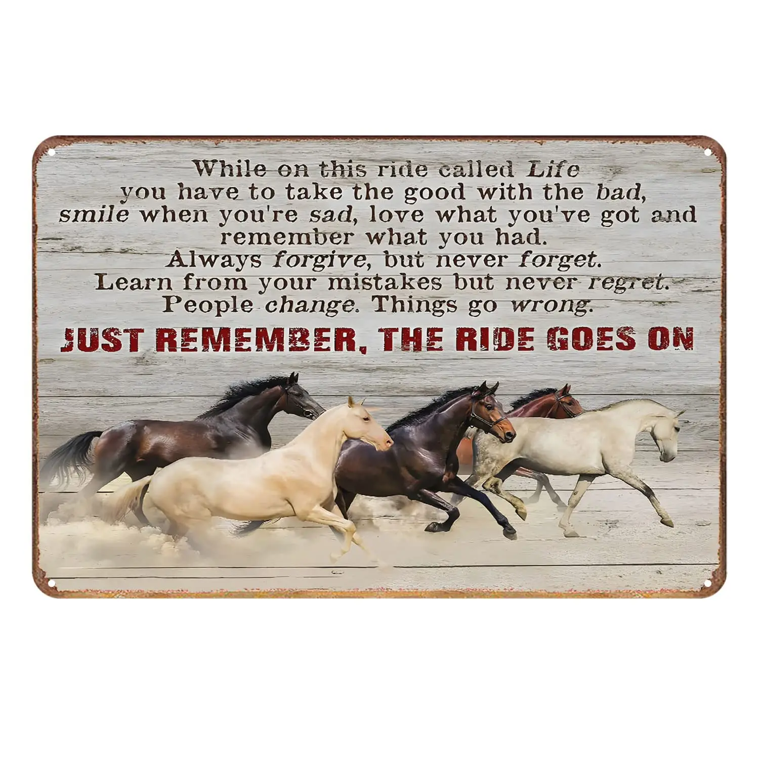 Ascigo Horse Funny Metal Sign While On This Ride Called Life Inspirational Decor Retro Tin Sign Home Kitchen Bar Cafe Club Cave