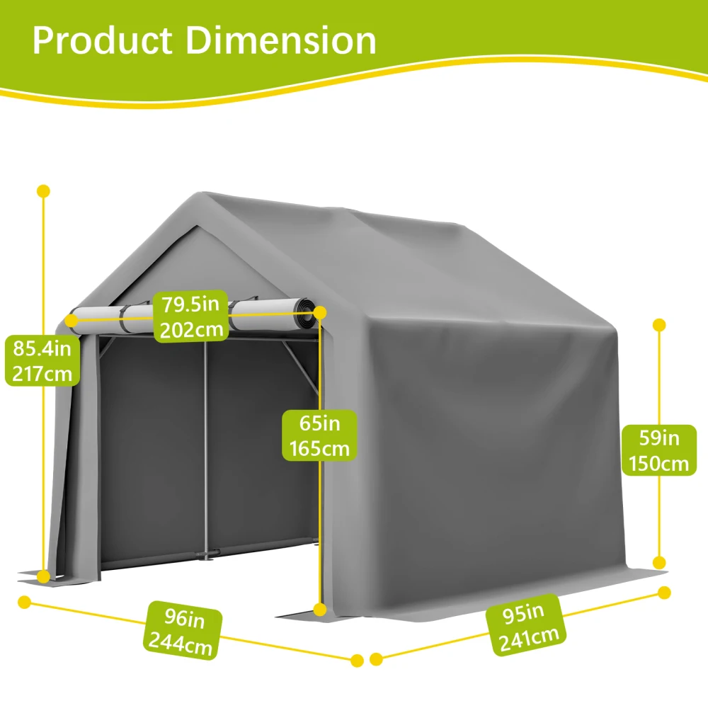 8x8 FT Multi-Purpose Outdoor Shelter  Waterproof & UV-Resistant with Roll-Up Doors