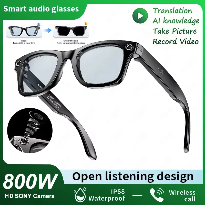 2026 Smart Glasses Heren 8MP Camera WiFi Bluetooth Touch Control IP67 Waterdicht AI Vertaling Geluidsdemping AI Bril Dames