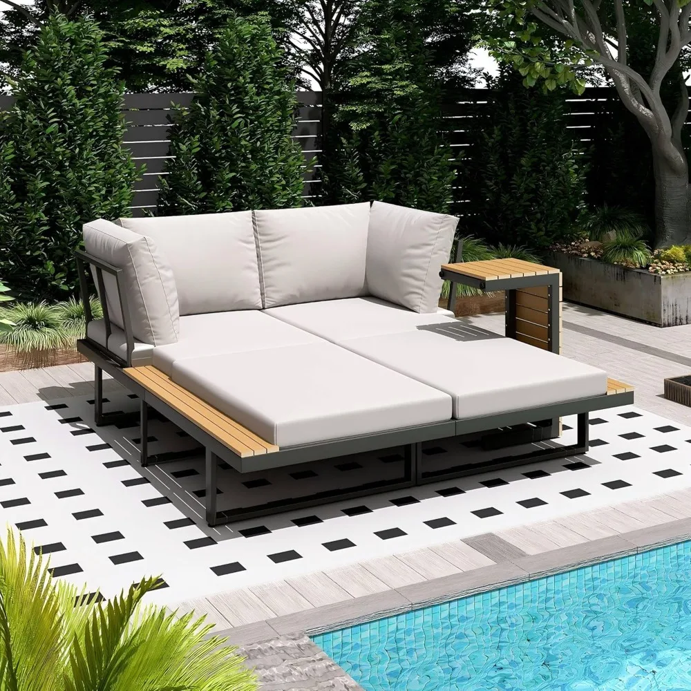 

Gray 3-Piece Modern Outdoor Daybed Set with Coffee Table and Sectional Sofa